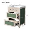 Bathroom Vanity With Ceramic Sink, Bathroom Vanity Cabinet With 2 Drawers, Wooden Bathroom Sink Cabinet - Beige / Green - Image 8