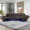 Modern Faux Leather Manual Reclining With Center Console And LED Light Strip, Living Room Furniture Set, Symmetrical Couch With 2 Cup Holders And Storage For Living Room - Brown - Image 4