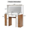 Elegant Vanity Table With Large Lighted Mirror & Power Outlet, Dressing Table With 7 Drawers & Shelves, Vanity Desk With Brown Solid Wood Style Stickers - Brown / White - Image 15