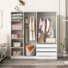 Doorless Storage Wardrobe For Dedroom With Shelves And 3 Drawers - White - Image 16