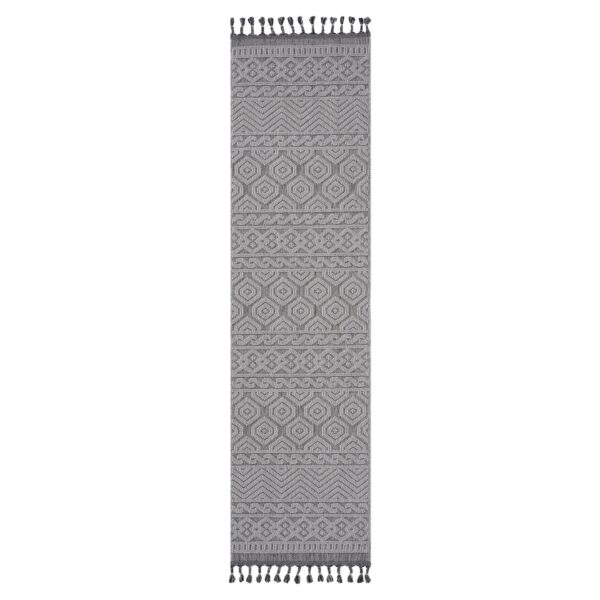 Guros - 2' X 8' Geometric Indoor / Outdoor Area Rug - Gray / White