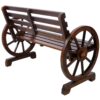 Rustic Country 2 Person Wooden Wagon Wheel Bench With Slatted Seat And Backrest - Brown - Image 11