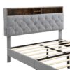 Modern Queen Size Upholstered Platform Bed Frame With Button Tufted Linen Fabric Headboard And USB Ports - Light Gray - Image 9