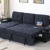 Ashlyn II - Woven Fabric Reversible Sleeper Sectional Sofa With Storage Chaise, Storage Arm, Cup Holder, Charging Ports, Side Pockets, and Pocket Coil Seating - Dark Gray - Image 12