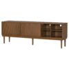 TV Stand With Vertical Slatted Doors And Sliding Panels, Solid Wood Legs - Brown - Image 6