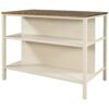 Solid Wood Rustic 3 Piece Stationary Kitchen Island Set With 2 Seatings, Rubber Wood Butcher Block Dining Table Set Prep Table Set With 2 Open Shelves For Small Places - Walnut / Cream White - Image 15