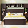 Queen Size Bed With All In One Cabinet, Shelf And Sockets - Espresso - Image 15