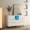 Living Room Sideboard Storage Cabinet With LED Light, Modern Kitchen Unit Cupboard Buffet Wooden Storage Display Cabinet - White - Image 9