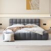 Queen Size Upholstered Platform Bed With Thick, Grounded Bed With Solid Frame - Gray - Image 8