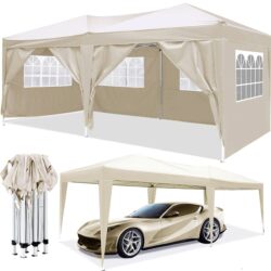 10'X20' Ez Pop Up Canopy Outdoor Portable Party Folding Tent With 6 Removable Sidewalls + Carry Bag + 4 Pieces Weight Bag - Beige
