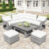 Outdoor Furniture Set Patio Rattan Furniture Set With An Adjustable Table, Recliners With Extendable Side Tables, And 2 Ottomans For Patio, Lawn, Backyard, Pool - Beige - Image 3