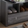 Shoe Entry Bench With Three Shelves, One Drawer With Divided Compartment - Distressed Gray - Image 5