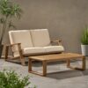 Paloma - Loveseat And Coffee Table Set With Adirondack Design Acacia Wood And Waterproof Fabric - Teak / Beige - Image 6
