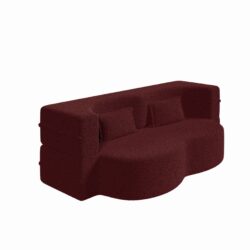 Modern Floor Sofa With 2 Pillows, Convertible Teddy Fabric Foam Filled Sleeper Sofa Bed, Full Size Folding Mattress For Living Room Guest Bed, Playroom, No Assembly Required - Burgundy