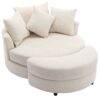 360° Swivel Accent Barrel Chair With Storage Ottoman & 4 Pillows, Modern Chenille Leisure Chair Round Accent For Living Room - Cream - Image 15