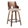 Ariana - Mid-Century Modern Fixed Height Counter Stool With Swivel Square Footrest (Set of 2) - Walnut / Beige - Image 2