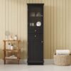 Tall Bathroom Storage Cabinet With Glass Doors, Free-Standing, Two Drawers, And Adjustable Shelves, MDF Board, Painted Perfect For Displaying Your Favorite Items - Black - Image 3