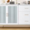 Queen Murphy Bed With Frosted Glass Doors Design, Fake Drawers, Metal Legs - White - Image 17