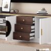 Modern Minimalist TV Stand For TVs Up To 80", Entertainment Center With 3 Drawers And 1 Shelf, Metal Handles And 2 Cabinets For Living Room - White - Image 7