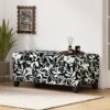 Luxury Storage Ottoman With Floral Patterned Fabric, Soft Close Hinges, Multi Functional Footrest & Seat - Black Floral / White - Image 6