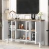 Retro TV Stand For TVs Up To 43", Entertainment Center Media Console Cabinet With 3 Spacious Cabinets, Glass Cabinet Doors And Anti-Tip Device For Living Room - White - Image 5