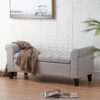 Hayes - Contemporary Armed Storage Bench With Button Tufting And Rolled Arms - Light Gray - Image 2