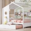 Full Size House Bed With Trundle, Modern Design For Kids With Storage Shlef - White - Image 19