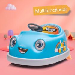 Bumper Car For Kids, 12V Dual Drive 1-6 Years Old Children's Electric Car With Pushrod Dinner Plate USB Bt Music Rocking Horse Mode Anti-Collision Bumper Ride On Car - Blue