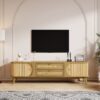 Rattan TV Stand For Tvs Up To 75'', Modern Farmhouse Media Console, Entertainment Center With Legs, TV Cabinet For Living Room, Home Theatre - Natural Wood - Image 24
