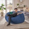 Comfortable High Density Shredded Foam Bean Bag Chair With Removable Microsuede Cover - Midnight Blue - Image 2