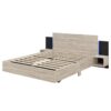 Queen Size Floating Platform Bed, With LED Lights, Bedside Nightstand - Natural - Image 5