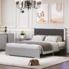 4 Piece Bedroom Sets Queen Size Upholstered Bed With LED Lights, Mirrored Nightstands And Dresser With Metal Handles And Legs - Gray - Image 13