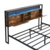 Modern Full Size Metal Platform Bed Frame With Wooden Headboard USB Charging Station Storage Drawers LED Lights - Black / Brown - Image 9