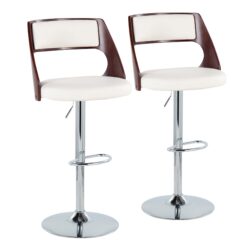 Cecina - Mid-Century Modern Adjustable Height Barstool With Swivel With Oval Footrest (Set of 2) - Chrome / Cherry / White