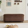 Contemporary Faux Fur Flip Top Storage Bench With - Black Metal Legs, Wide - Brown - Image 3