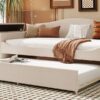Twin Size Upholstered Daybed With Storage Armrests, Trundle And Latest Integrated Bluetooth Audio System - Beige - Image 14