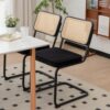 Dining Chairs, Velvet Rattan Side Accent Chairs With Painted Legs, Modern Mid - Century Breuer Designed Chairs, Upholstered Dining Living Room Kitchen Chairs (Set of 2) - Black - Image 4