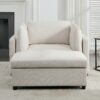 Wide Modern Oversized Armchair With Ottoman Stool, Single Sofa With Lumbar Support, Accent Chair, Reading Chair For Bedroom, Living Room - Cream - Image 3