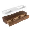 Modern Wall Mounted Bathroom Vanity With Dual Resin Sink And Soft Close Drawers - Brown Ebony - Image 19