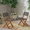 Evergreen - Outdoor Wooden Bistro Chair With Wicker Back - Brown - Image 3