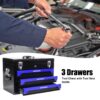 20'' Portable 3 Drawer Steel Toolbox, 4 Layers Of Tools With Metal Latches, With Top Storage Tray And Carrying Handle, Multi Function Tool Storage For Garage, Home, Or Workbench - Black / Blue - Image 7