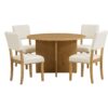 Topmax - 5 Piece Modern Round Dining Table Set Pedestal Kitchen Table Set With 4 Upholstered Dining Chairs For Studio, Apartment, Small Places - Natural - Image 7