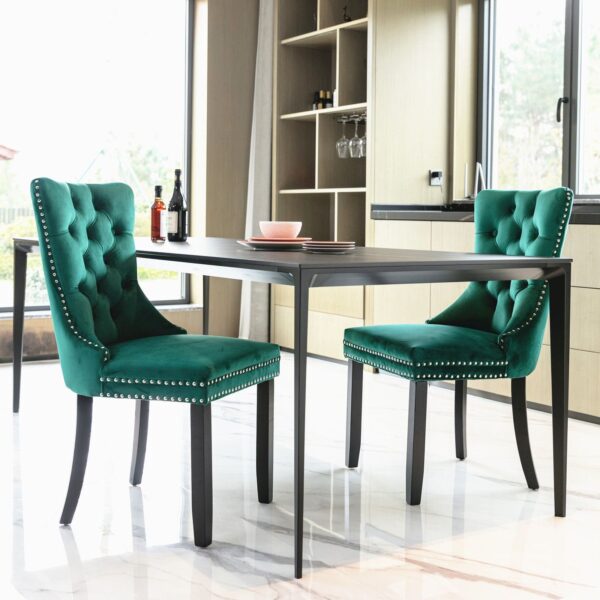 Nikki - Modern, High-End Tufted Solid Wood Contemporary Velvet Upholstered Dining Chair With Wood Legs Nailhead Trim (Set of 2) - Green