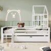 Twin Size House Bed With Ladder, Storage Drawers, And Blackboard Design - White - Image 10