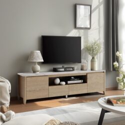 Modern TV Stand With LED Lights Entertainment Center TV Cabinet With Storage For Up To 75" For Gaming Living Room Bedroom - Natural Wood Wash