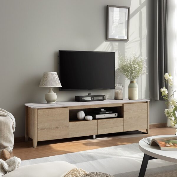 Modern TV Stand With LED Lights Entertainment Center TV Cabinet With Storage For Up To 75" For Gaming Living Room Bedroom - Natural Wood Wash