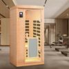 Low Emf Front Door With Heating Panel 1 People Hemlock Far Infrared Indoor Sauna Room - Natural - Image 9