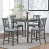 5 Pieces Dining Table Set, Wooden Dining Square Table Set For 4, Counter Height Kitchen Table Set With Square Table And 4 Upholstered Chairs For Small Space - Gray - Image 2