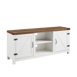 Modern Farmhouse Barn Door 3 Shelf TV Stand For TVs Up To 65” - Rustic Oak / Brushed White