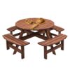 8 Person Wooden Picnic Table, Outdoor Camping Dining Table With Seat, Garden, Diy With 4 Built-In Benches, 2220Lb Capacity - Brown - Image 11